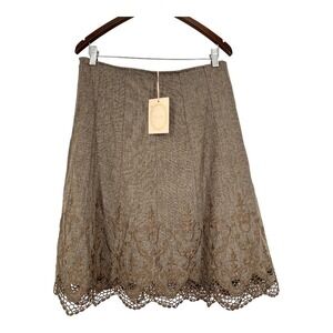 Toi et Moi Brown Tweed Pleated Skirt w/ Embroidery/Lace Detail- Size Medium- NWT